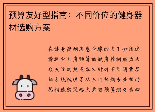 预算友好型指南：不同价位的健身器材选购方案